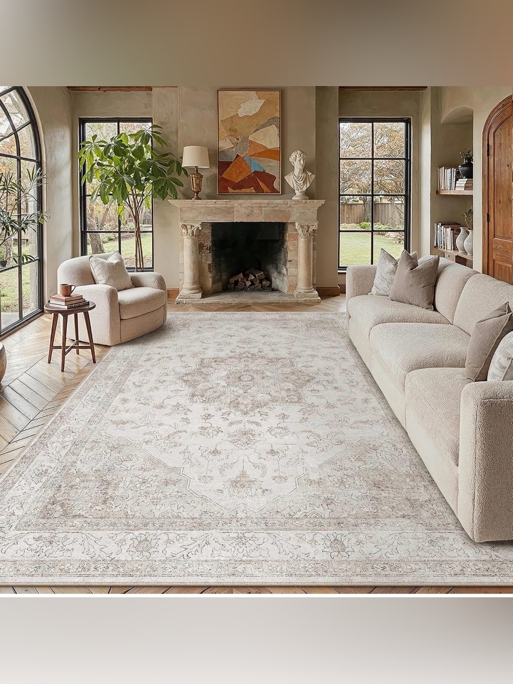 Beige Washable 8x10 Washable Area Rug